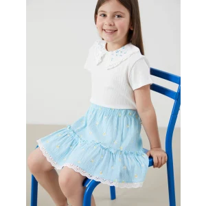 LCW Kids Ekru Çiçekli Kız Çocuk Bluz ve Etek 2li