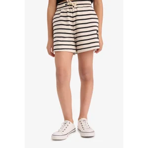 Defacto A2466 Siyah Kız Çocuk Beli Lastikli Çizgili Şort