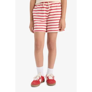 Defacto A2466 Kırmızı Kız Çocuk Beli Lastikli Çizgili Şort