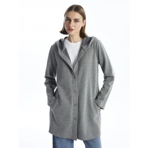 LCWAIKIKI Basic Antrasit Kapüşonlu Kadın Hırka