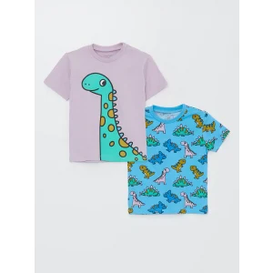 LCW baby Lila Bisiklet Yaka Kısa Kollu Baskılı Erkek Bebek Tişört 2li