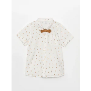 LCW baby Beyaz Kısa Kollu Desenli Erkek Bebek Gömlek ve Papyon 2li Takım