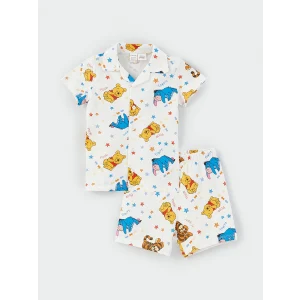 LCW baby Ekru Polo Yaka Kısa Kollu Baskılı Erkek Bebek Pijama Takım