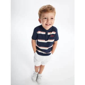 LCW Kids Indigo Polo Yaka Kısa Kollu Nakışlı Erkek Bebek Tişört