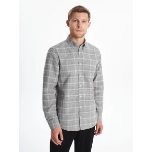 LCWAIKIKI Classic Gri Regular Fit Uzun Kollu Ekose Gabardin Erkek Gömlek