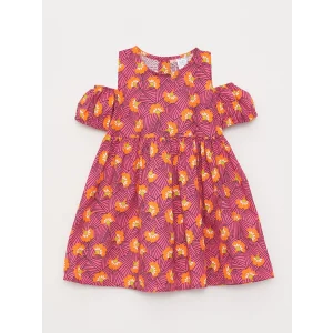 LCW baby Pembe Bisiklet Yaka Desenli Kız Bebek Elbise