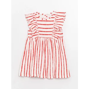 LCW baby Kirmizi Bisiklet Yaka Çizgili Kız Bebek Elbise