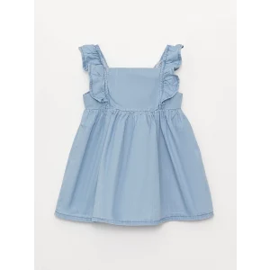 LCW baby Indigo Kare Yaka Askılı Kız Bebek Jean Elbise