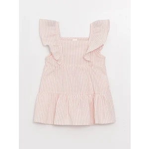 LCW baby Ekru Kare Yaka Çizgili Kız Bebek Elbise