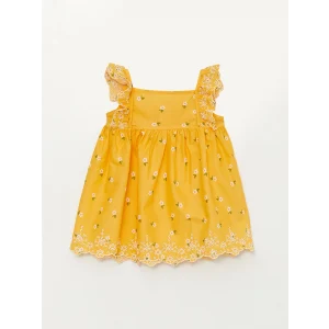 LCW baby Sari Kare Yaka Desenli Kız Bebek Elbise