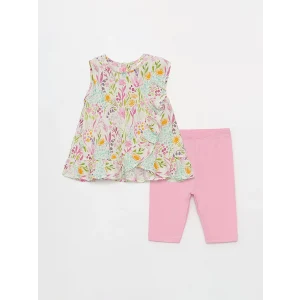 LCW baby Ekru Bisiklet Yaka Kız Bebek Bluz ve Şort 2li Takım