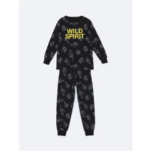 LCW Kids Antrasit Bisiklet Yaka Baskılı Uzun Kollu Erkek Çocuk Pijama Takımı