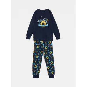 LCW Kids Lacivert Bisiklet Yaka Erkek Çocuk Pijama Takımı