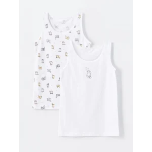 LCW Kids Beyaz Baskılı Kız Çocuk Atlet 2li