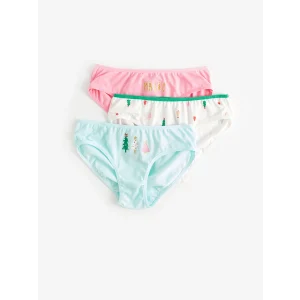 LCW Kids Mavi Yılbaşı Temalı Pamuklu Kız Çocuk Külot 3lü