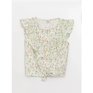 LCW Kids Yeşil Bisiklet Yaka Desenli Kız Çocuk Bluz