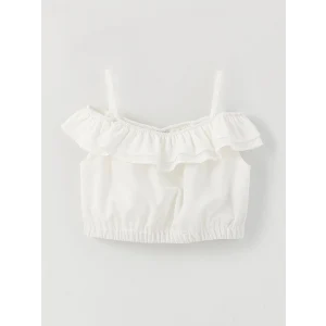 LCW Kids Ekru Kare Yaka Basic Kız Çocuk Crop Bluz