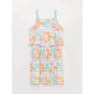 LCW Kids Karişik Kare Yaka Desenli Askılı Kız Çocuk Elbise