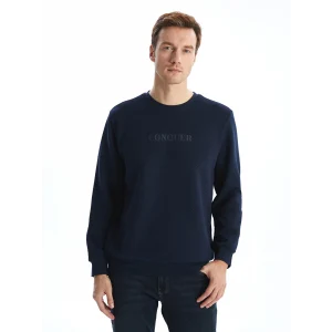 LCWAIKIKI Classic Lacivert Bisiklet Yaka Uzun Kollu Baskılı Erkek Sweatshirt