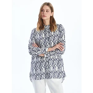 LCWAIKIKI Classic Mavi Hakim Yaka Desenli Kadın Gömlek Tunik