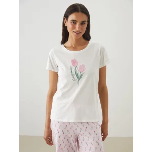 LCW DREAM Pembe Bisiklet Yaka Çiçekli Kadın Kaprili Pijama Takımı