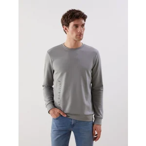 LCWAIKIKI Classic Gri Bisiklet Yaka Uzun Kollu Baskılı Erkek Sweatshirt