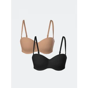 LCW DREAM Kahverengi Balenli Dolgusuz Düz Straplez Sütyen 2li Paket