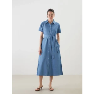 LCWAIKIKI Classic Indigo Gömlek Yaka Jean Elbise