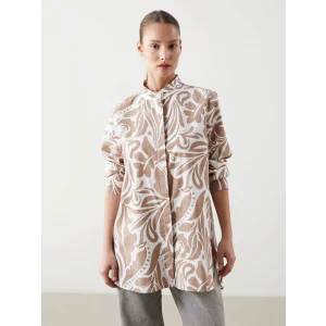 LCWAIKIKI Classic Bej Hakim Yaka Desenli Kadın Gömlek Tunik
