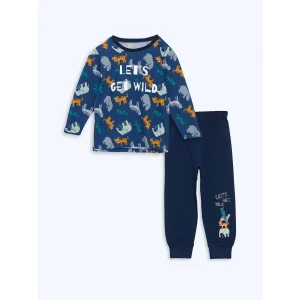 LCW Kids Lacivert Beli Lastikli Baskılı Erkek Çocuk Pijama Takım