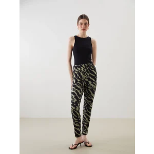 LCWAIKIKI Classic Haki Beli Lastikli Desenli Kadın Pantolon