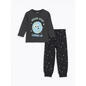 LCW Kids Gri Bisiklet Yaka Erkek Çocuk Pijama Takımı