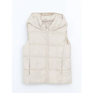 LCW Kids Ekru Kapüşonlu Kız Çocuk Şişme Yelek