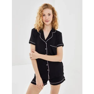LCW DREAM Siyah Gömlek Yaka Kadın Şortlu Pijama Takımı