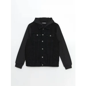 LCW Kids Siyah Kapüşonlu Erkek Çocuk Jean Ceket
