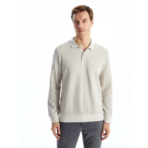 LCWAIKIKI Classic Bej Polo Yaka Uzun Kollu Erkek Sweatshirt