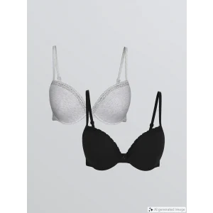 LCW DREAM Siyah Balenli Dolgusuz Düz Tişört Sütyen 2li Paket