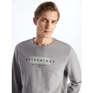 LCWAIKIKI Classic Gri Bisiklet Yaka Uzun Kollu Baskılı Erkek Sweatshirt