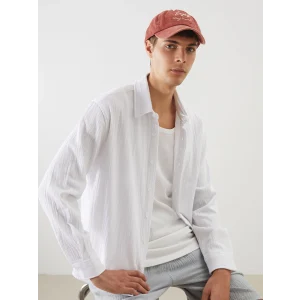 XSIDE Beyaz Regular Fit Müslin Kırışıklı Erkek Gömlek