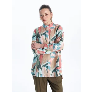 LCWAIKIKI Classic Bej Hakim Yaka Desenli Kadın Gömlek Tunik