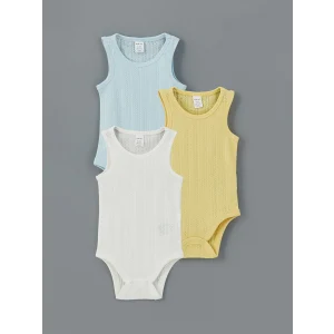 LCW baby Mavi Bisiklet Yaka Basic Kız Bebek Çıtçıtlı Bodysuit 3lü