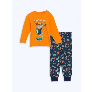 LCW Kids Turuncu Bisiklet Yaka Erkek Çocuk Pijama Takımı