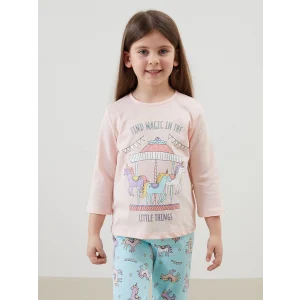 LCW Kids Pembe Bisiklet Yaka Baskılı Kız Çocuk Pijama Takımı
