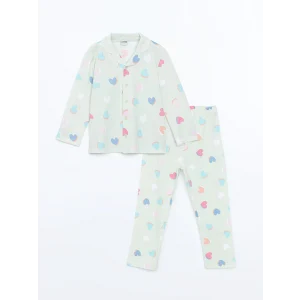 LCW Kids Yeşil Gömlek Yaka Kız Çocuk Pijama Takımı
