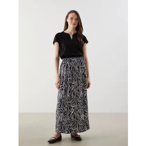 LCW Grace Lacivert Beli Lastikli Desenli Kadın Etek