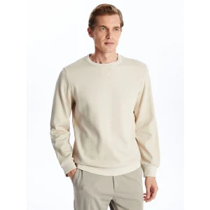LCWAIKIKI Classic Bej Bisiklet Yaka Uzun Kollu Erkek Sweatshirt