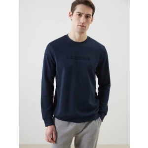 LCWAIKIKI Classic Lacivert Bisiklet Yaka Uzun Kollu Baskılı Erkek Sweatshirt