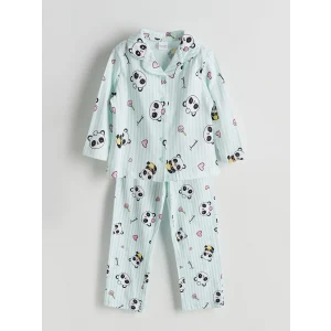 LCW Kids Turkuaz Baskılı Penye Kız Çocuk Pijama Takım