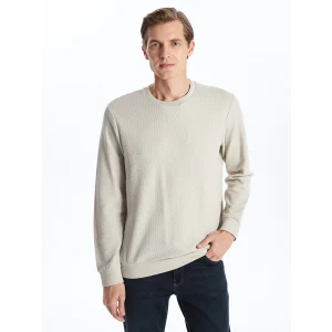 LCWAIKIKI Classic Bej Bisiklet Yaka Uzun Kollu Erkek Sweatshirt