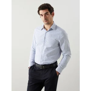 LCWAIKIKI Formal Mavi Slim Fit Uzun Kollu Çizgili Erkek Gömlek